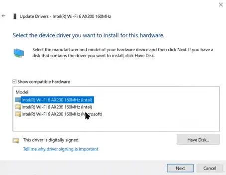 Choosing a driver to install