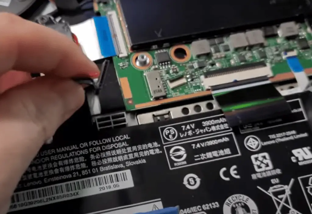 Remove the battery connector from the motherboard completely